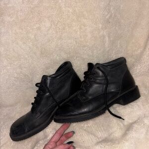 VTG 90s Danexx Womens Sz 8.5 Black Leather Prairie Bootie Ankle Cottagecore